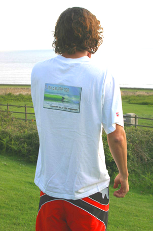Photo of Surf T shirt with Surf photo art work of Barrelling wave at Whitesands Bay st. Davids Pembs