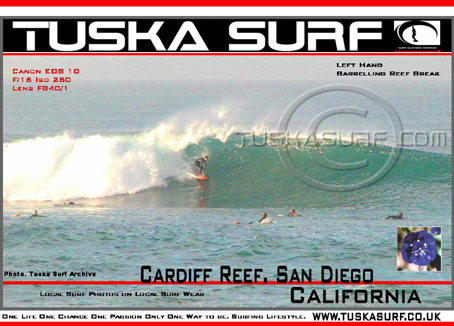 Surf photo of Cardiff Reef, Cardiff by the Sea San Diego California, surf and surfing Photo of surfer on tubing wave in Cardiff Reef San Diego California USA