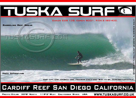 Surf photo of Cardiff Reef San Diego California USA, surf and surfing Photo of surfer on tubing wave in Cardiff Reef San Diego California USA