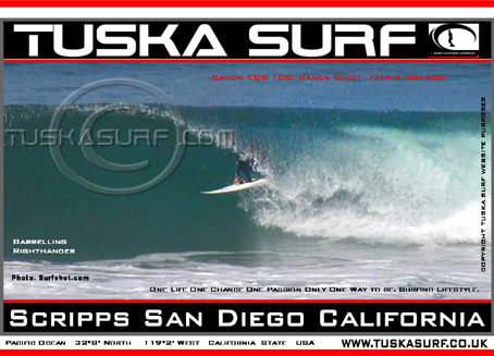 Surf photo of Scripps at San Diego California USA, surf and surfing Photo of surfer on tubing wave in Scripps San Diego California USA