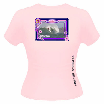 LADIES SURF TEE SHIRT IN PINK WITH V