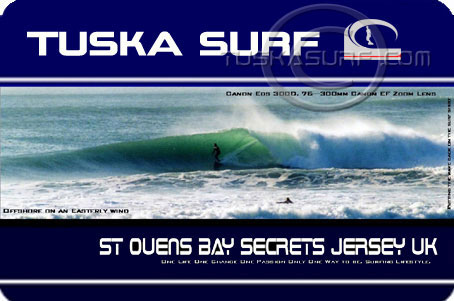PHOTO OF SURF ON A SURF T SHIRT OF ST OENS BAY JERSEY CHANNEL ISLES UK