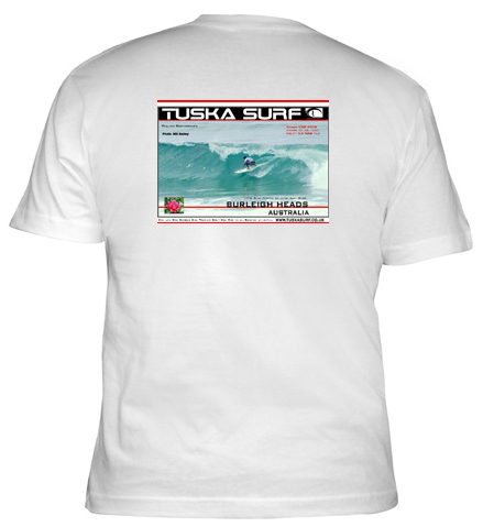 Surf photo of surfer in the tube at Burleugh Heads Australia on a Tee shirt