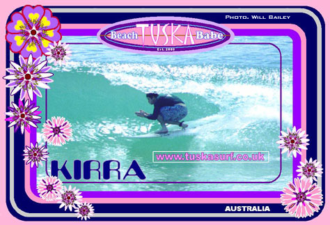 SURF PHOTO OF KIRRA ON A SURF TEE SHIRT OR HOODY