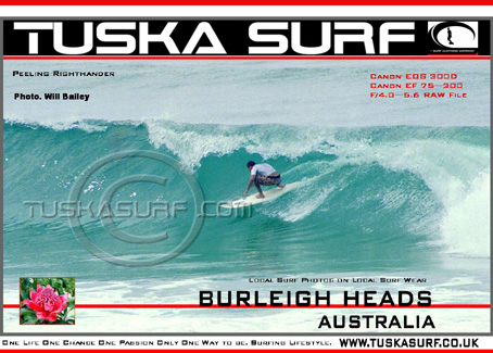 Surf photo of Burleigh Heads Australia, surf and surfing Photo of surfer on tubing wave in Burleigh Heads Australia 