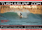 Surf and surfing photo of barrelling wave at Porthtreath Cornwall UK