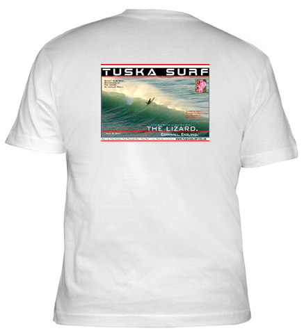 surf photo of the lizrad peninsular in Cornwall on a surf T shirt