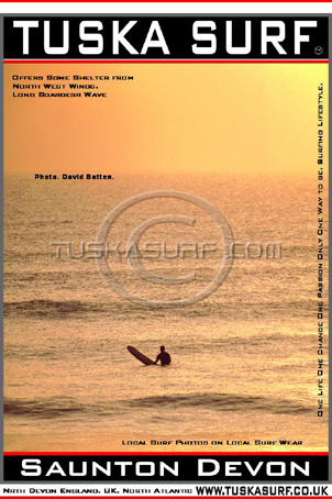 Sunset surfing photo at Saunton sands Devon UK on a Surf T shirt