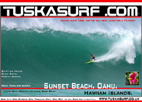 Photo of huge tubing surf and surfing wave at Sunset Beach Oaho Hawaii