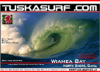 Photo of huge tubing surf and surfing wave at Wiamea Bay Oaho Hawaii