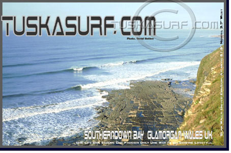 Photo of surf and surfing waves of Sharks Reef  Southerndown Bay Wales UK