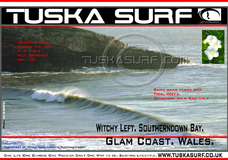 Photo of surf and surfing waves on Witches Point Southerndown Bay Wales UK