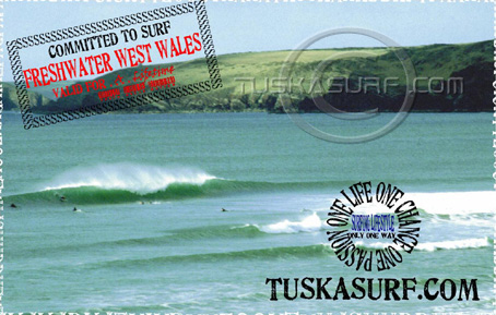 SURF TEE SHIRT WITH PHOTO OF FRESHWATER WEST REEF PEMBROKESHIRE WALES UK
