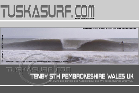Photo of surf and surfing waves Tenby in Pembrokeshire Wales UK