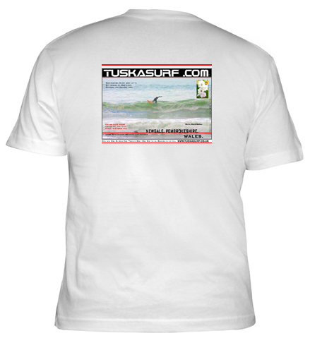 Surf T shirt with surf acrion photo of Newgale Pembrokeshire Wales UK