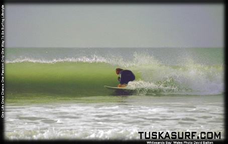 Surf photo og emerald green barrel at Whitesands Bay, St. Davids Pembrokeshire Wales UK by David Anthony Batten